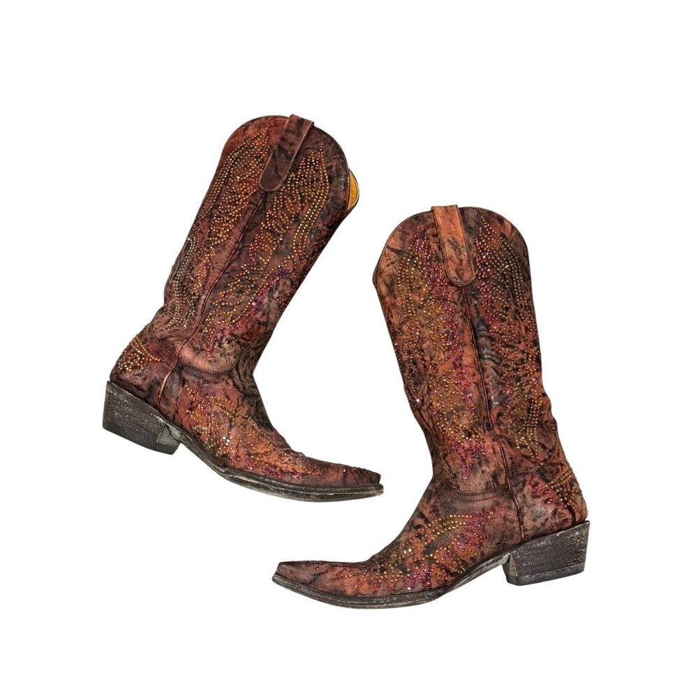 Size 8 Womens Old Gringo Eagle Swarovski Crystals Snip Toe‎ Cowboy Cowgirl Boots - Picture 8 of 16
